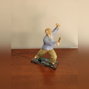 Tai Chi Chinese Mudman Figurine Statue, Glaze Ceramic, 6.5" Tall